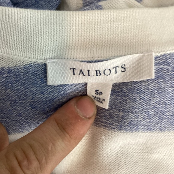 Talbots Petite Open Front Striped Duster Cardigan Blue White Size SP - Picture 6 of 7